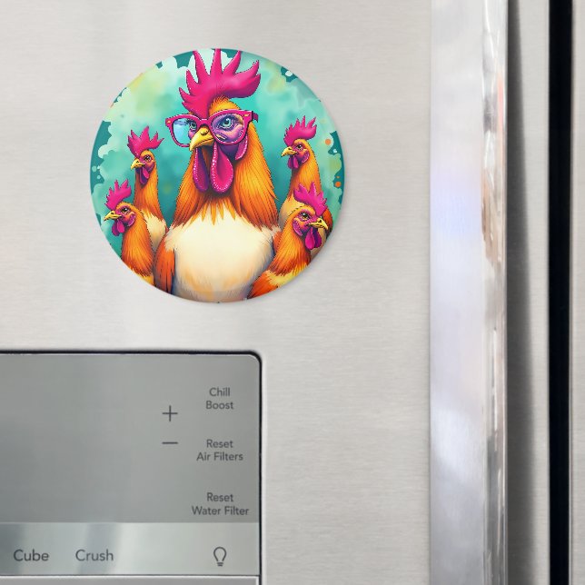 Aimant Drôle Hipster Rooster Retro Pop Art Illustration (In situ (réfrigérateur))
