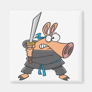 Aimant drôle ninja idiot karaté cochon porc dessin animé