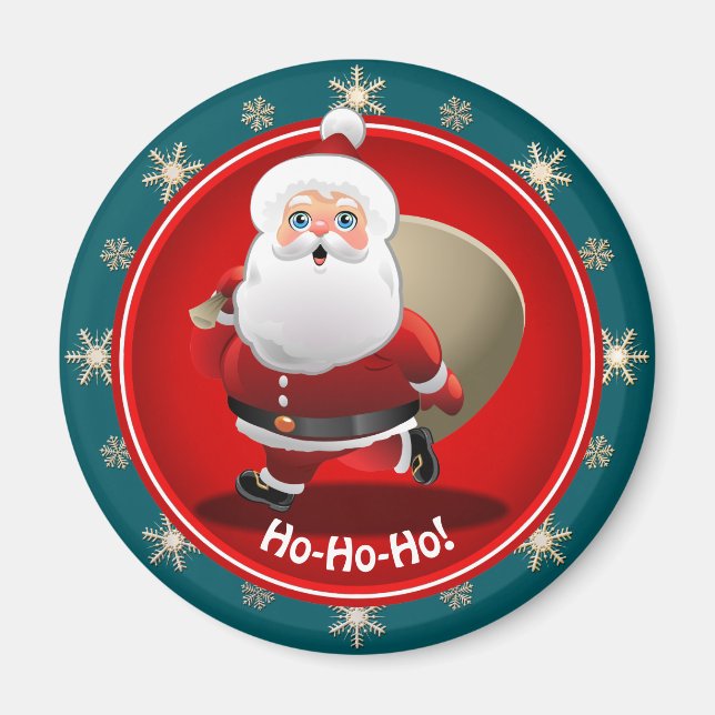 Aimant Drôle Père Noël Avec Un Sacoche Plein De Cadeaux (Devant)