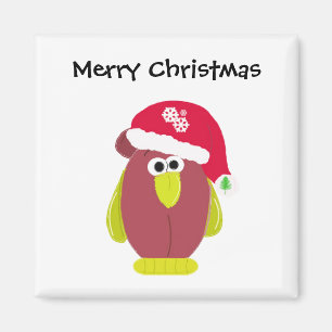 Aimant Drôle poulet de Noël dans un chapeau de Père Noël