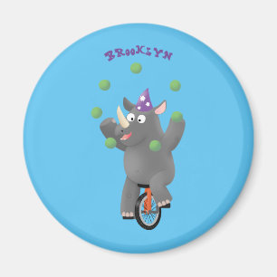 Aimant Drôle rhinocéros mignon jonglant sur monocycle