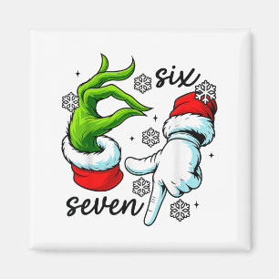 Aimant Drôle Six Sept 67 Mème 6 7 Elf de Noël Main Garçon