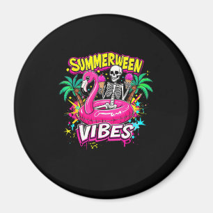 Aimant Drôle Skeleton Summerween Vibes Flamant rose Pool