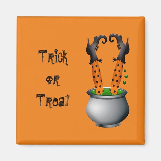 Aimant Drôle sorcière orange thème Halloween (Devant)
