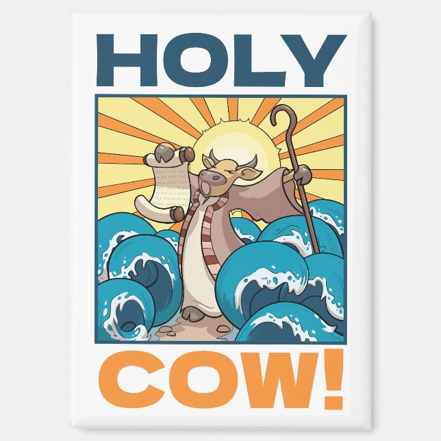 Aimant Drôle vache Sainte vache! Caricature d'animal de j (Recto)