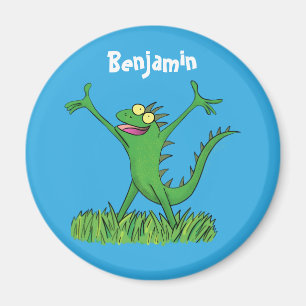 Aimant Drôle vert souriant animé lézard d'iguane