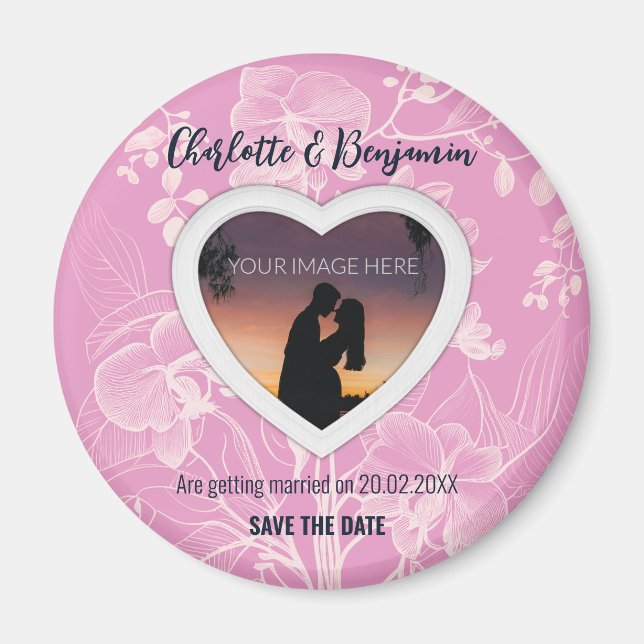 Aimant Du coeur rose | MARIAGE | Enregistrer La Date (Devant)