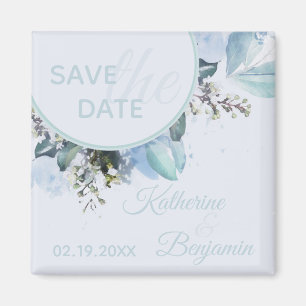 Aimant Dusty Blue Botanical Watercolor Save The Date