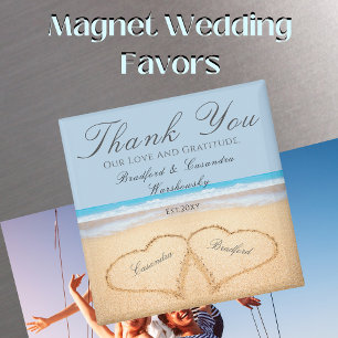Aimant Dusty Blue Mariage 2 Coeurs sur le sable mariage p