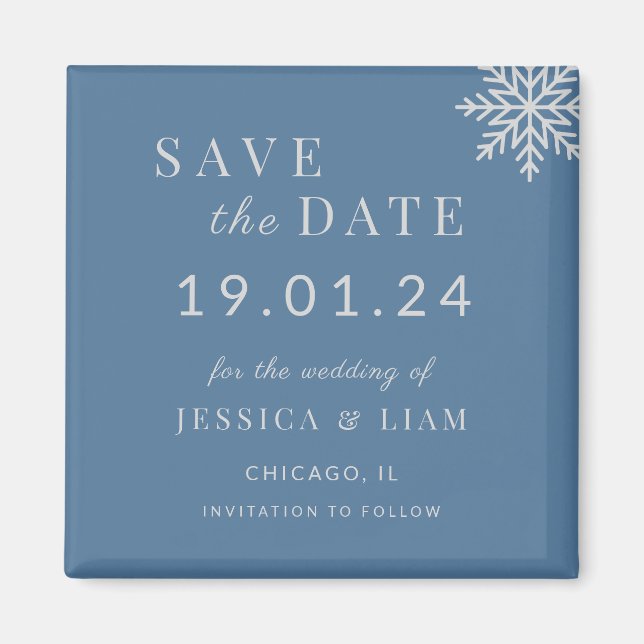 Aimant Dusty Blue Winter Wedding Enregistrer la date (Devant)