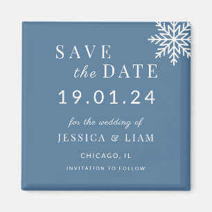 Aimant Dusty Blue Winter Wedding Enregistrer la date
