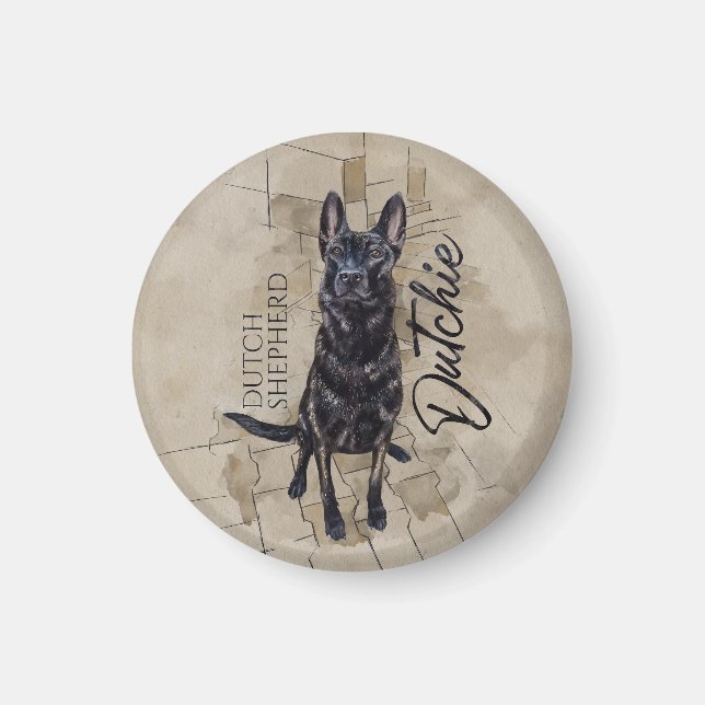 Aimant Dutch Shepherd - Illustration utchie (Devant)