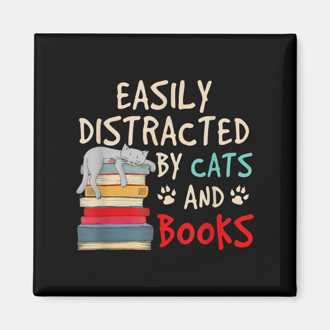 Aimant Easily Distracted by Cats and Books | Chat (Devant)
