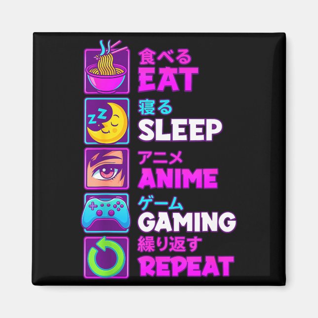 Aimant Eat Sleep Anime Gaming Repeat Kawaii Otaku Anime M (Devant)