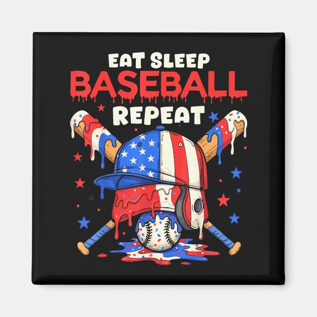 Aimant Eat Sleep Baseball Repeat Funny Ice Cream Drip Cro (Devant)