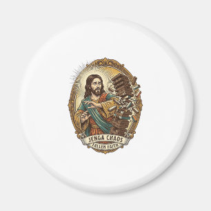 Aimant Échec de Jésus écrasant la tour de Jenga de la fêt