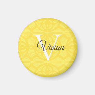 Aimant Éclairage Aquarelle Jaune Batik Monogramme Nom