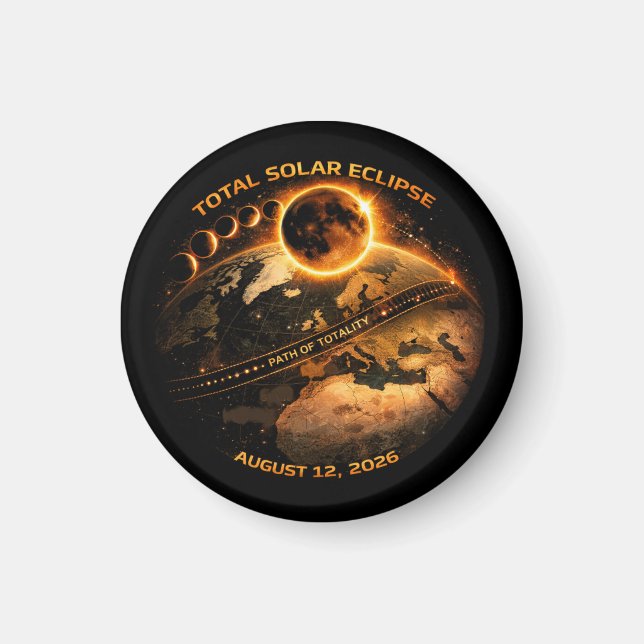 Aimant Éclipse solaire totale du 12 août 2026 (Devant)