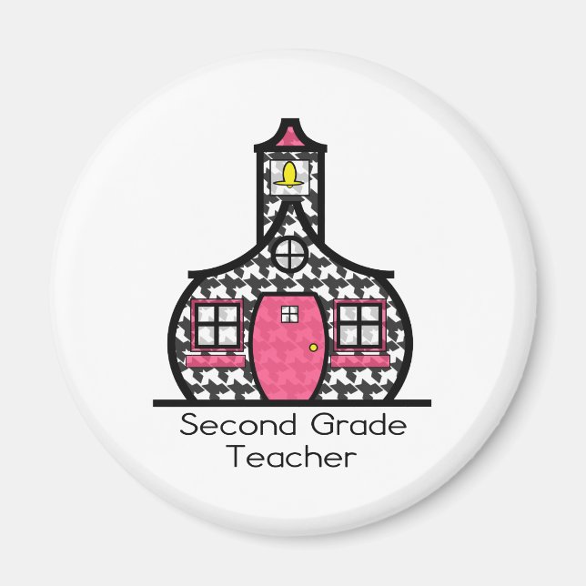 Aimant École Houndstooth de l'enseignant de deuxième anné (Devant)