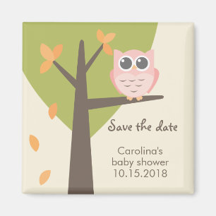 Aimant Économies de baby shower de hibou de rose d'arbre