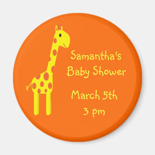 Aimant Économies de girafe le baby shower de date orange