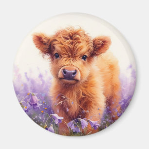 Aimant Écossais Highland Vache Calf Violet Fleurs sauvage