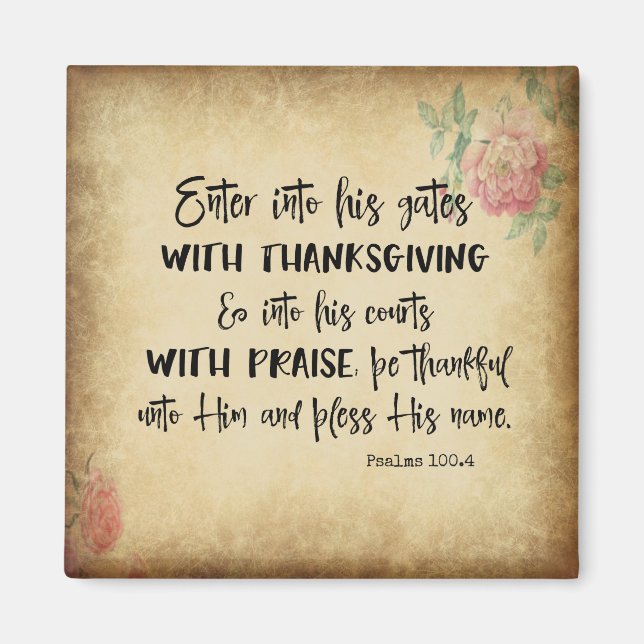 Aimant Écriture Entrez ses portes avec Thanksgiving (Devant)