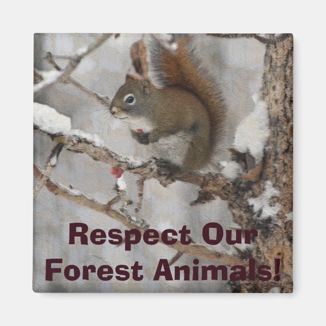 Aimant Écureuil d'hiver, neige et baies rouges Conception (Devant)