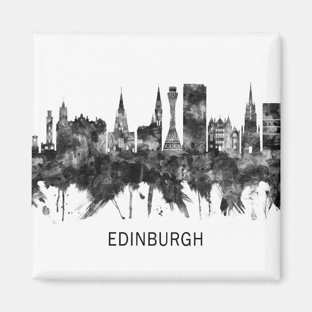Aimant Edinburgh Scotland Skyline BW (Devant)