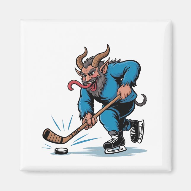 Aimant Éffrayant Krampus Jouer au hockey sur glace Noël (Devant)