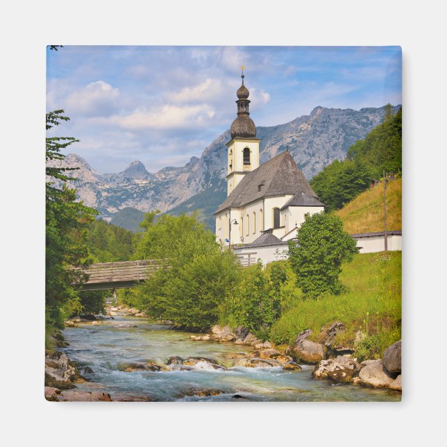 Aimant Église de montagne avec paysage de ruisseau (Devant)