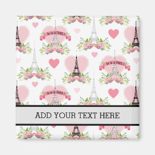 Aimant Eiffel Tower Flowers Pink Hearts Paris French