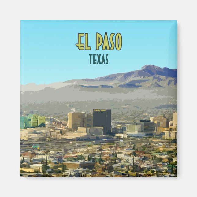Aimant El Paso Downtown Mountain Texas Vintage (Devant)