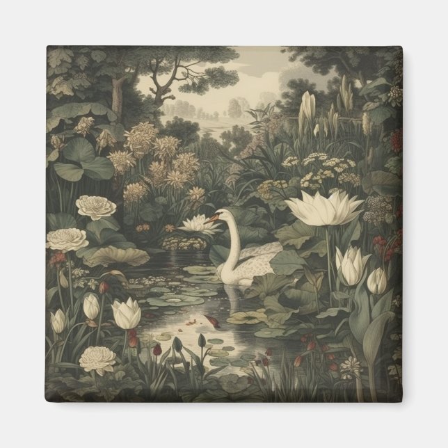 Aimant Élégance botanique - Le cygne dans la forêt (Devant)