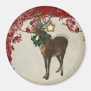 Aimant Élégance vintage Noël Cerf Antlers Damask