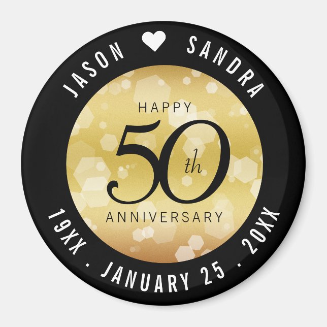 Aimant Élégant 50e anniversaire de Mariage d'or (Devant)