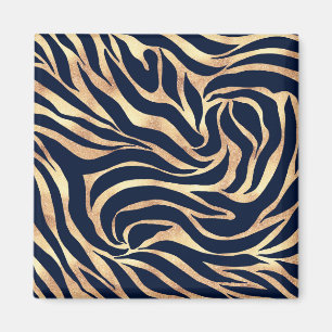 Aimant Elégant bleu marine Gold Zebra Imprimer