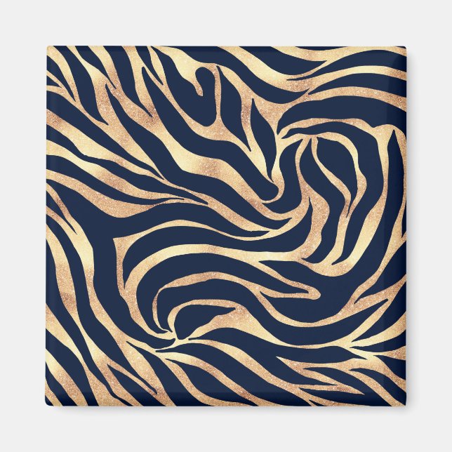 Aimant Elégant bleu marine Gold Zebra Imprimer (Devant)