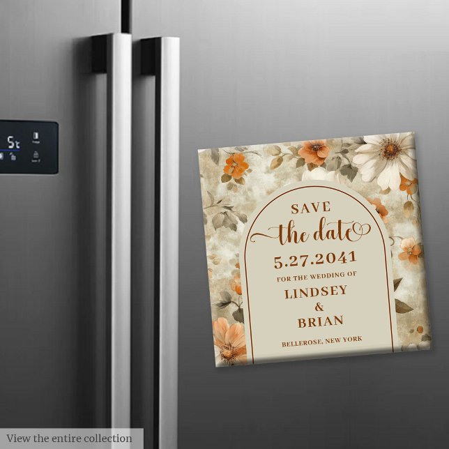 Aimant Élégant Bohème Ivoire Terneux Olive Floral Sauver  (Elegant Boho Earthy Ivory Olive Floral Save Date)