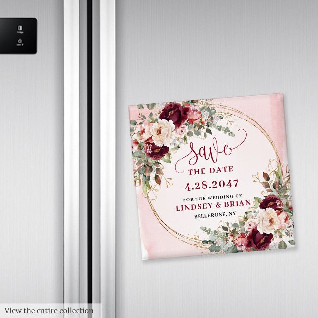 Aimant Elegant Boho Burgundy Blush Gold Save the Date  (Elegant Boho Burgundy Blush Gold Save the Date Magnet

)