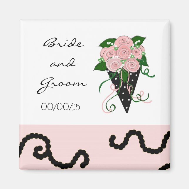 Aimant Elégant bouquet Mariage rose et noir (Devant)