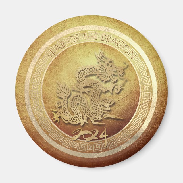 Aimant Elégant Chinois Vietnamien Nouvel An Dragon 2024 R (Devant)