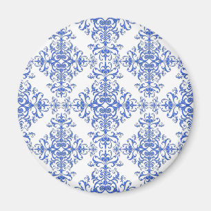 Aimant Elégant Cobalt bleu et blanc Floral Style Damask