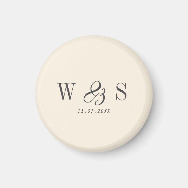 Aimant Élégant couple mariage initial crème naturelle (Devant)