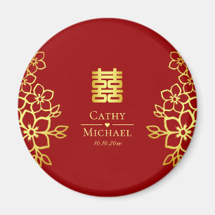 Aimant Élégant double bonheur floral chinois pour mariage