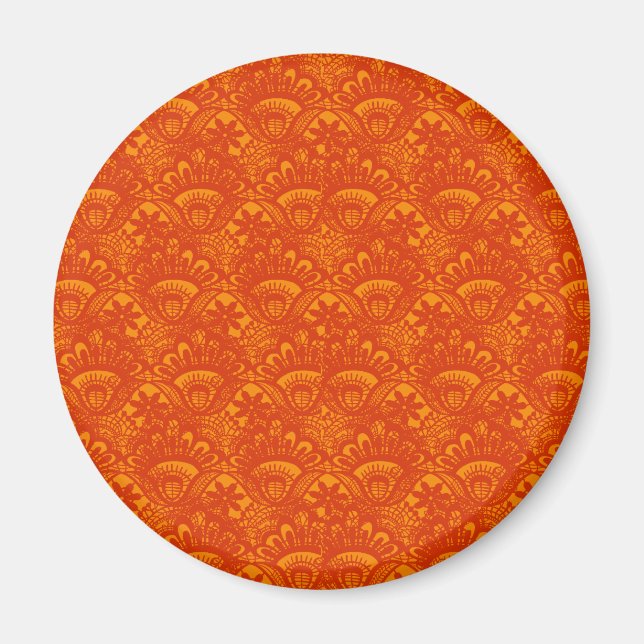 Aimant Élégant et éclatant Orange Damask Lace Motif fille (Devant)