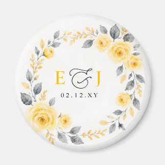 Aimant Élégant floral aquarelle jaune gris mariage