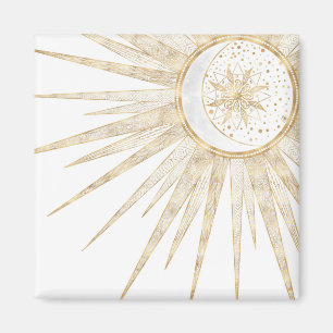 Aimant Elegant Gold Doodles Sun Moon Mandala Design