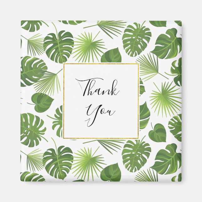 Aimant Élégant Green Tropical Feuille Motif Merci (Devant)