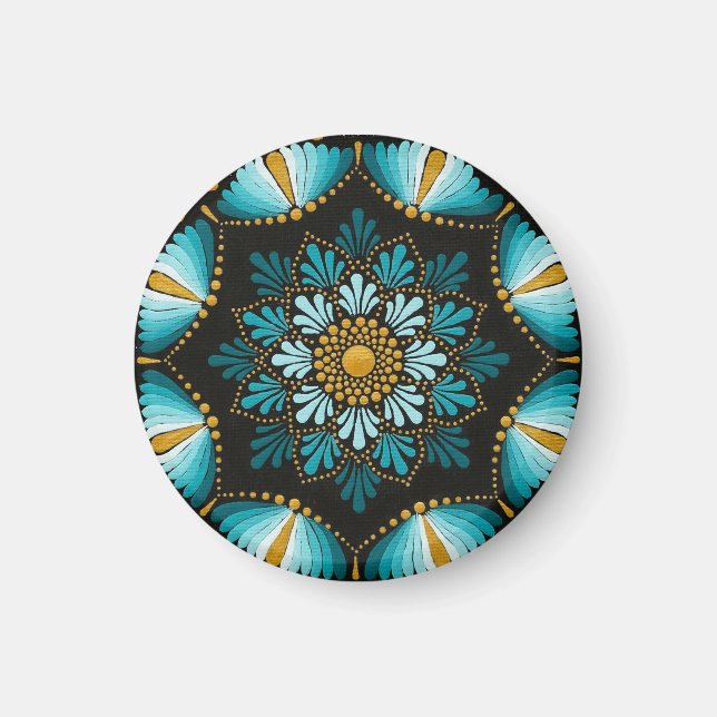 Aimant Elégant Mandala bleu | Boho de géométrie sacrée |  (Devant)
